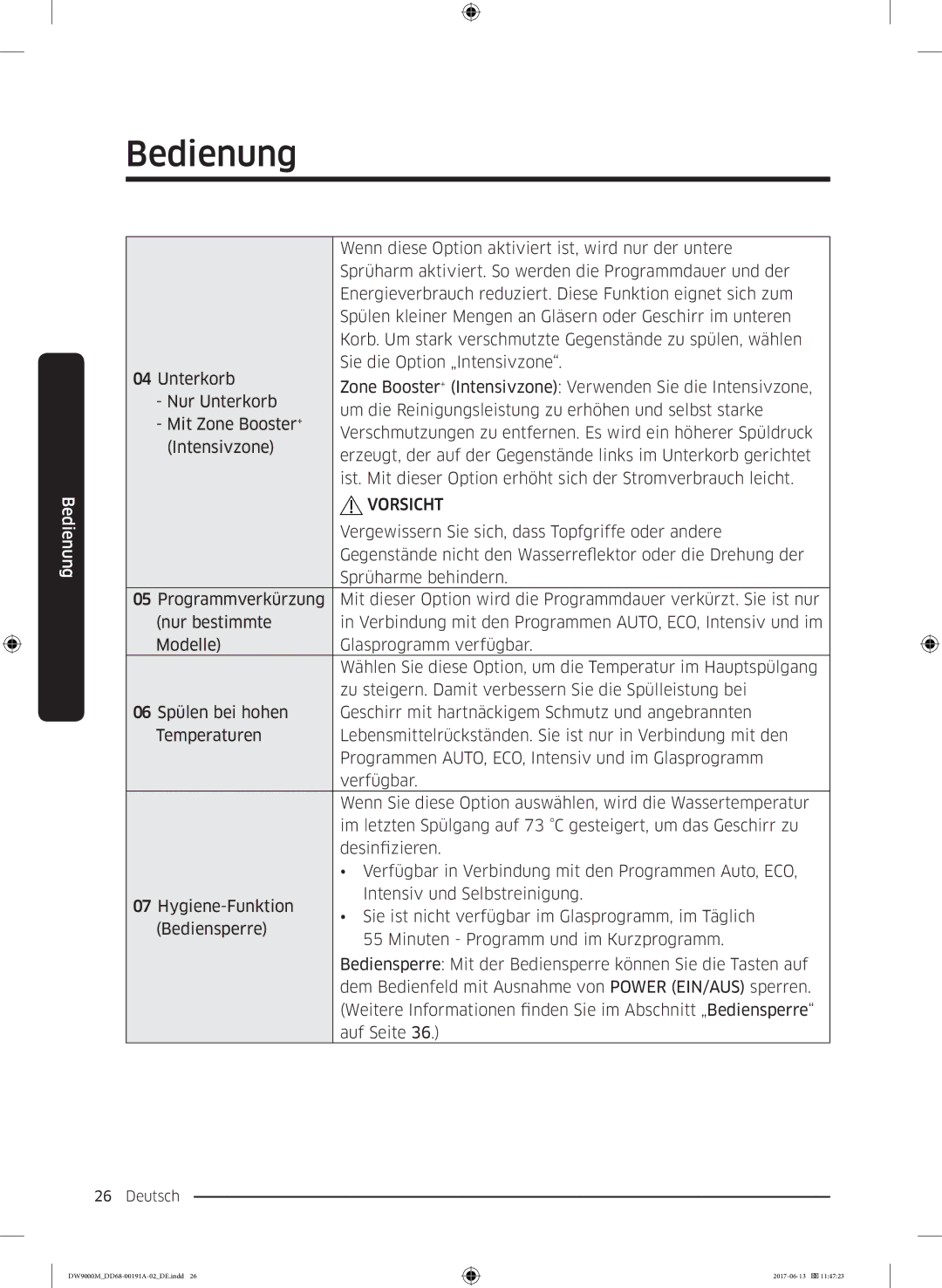 Samsung DW60M9550BB/EG manual Wenn diese Option aktiviert ist, wird nur der untere 