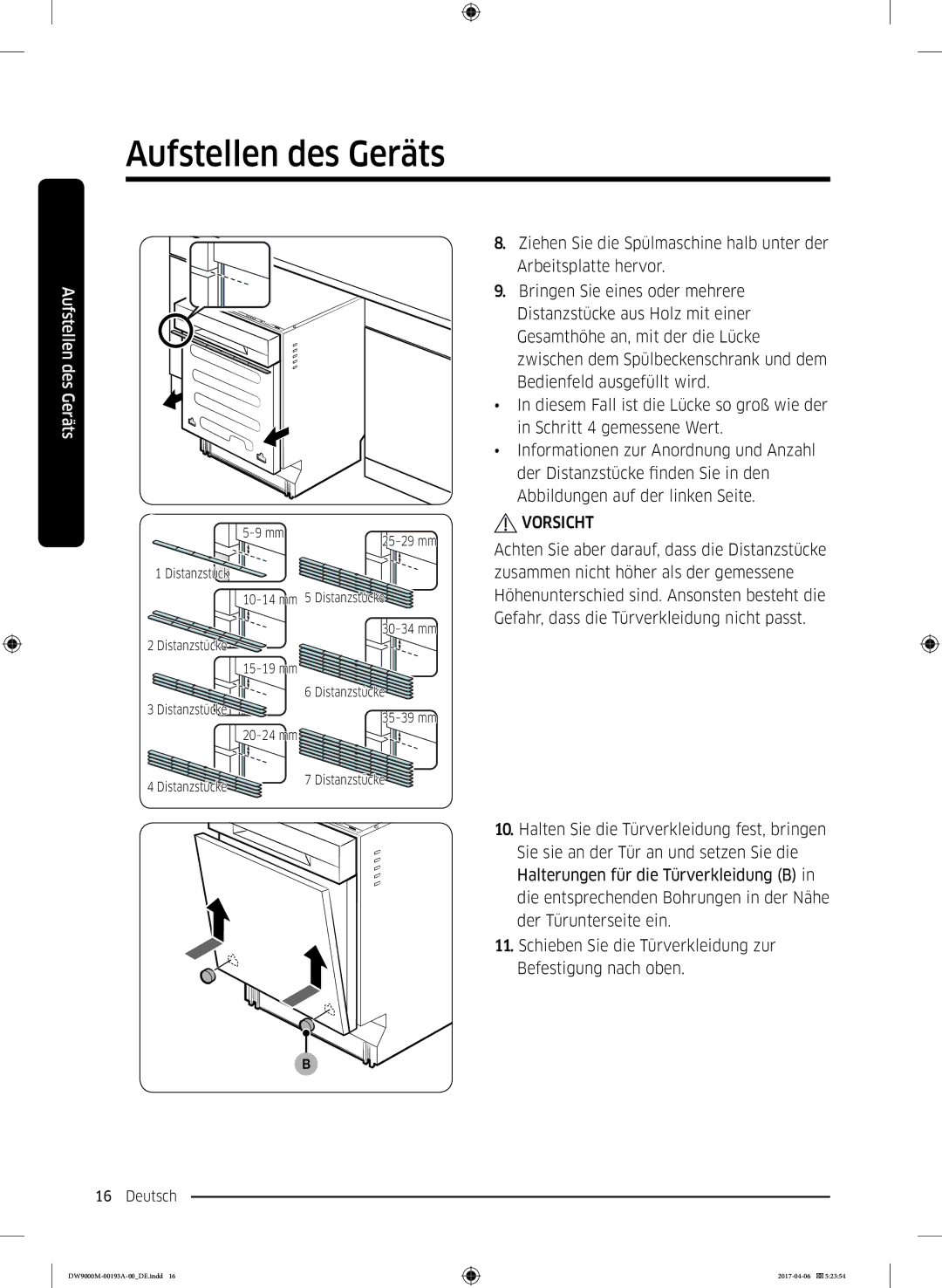 Samsung DW60M9550BB/EG manual Distanzstück 