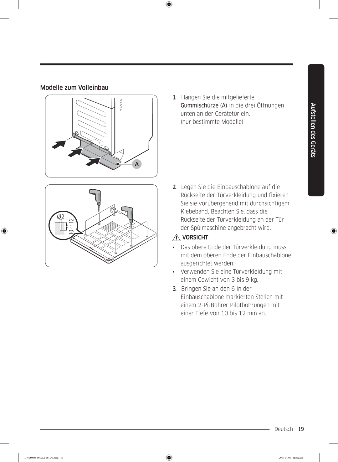 Samsung DW60M9550BB/EG manual Modelle zum Volleinbau 