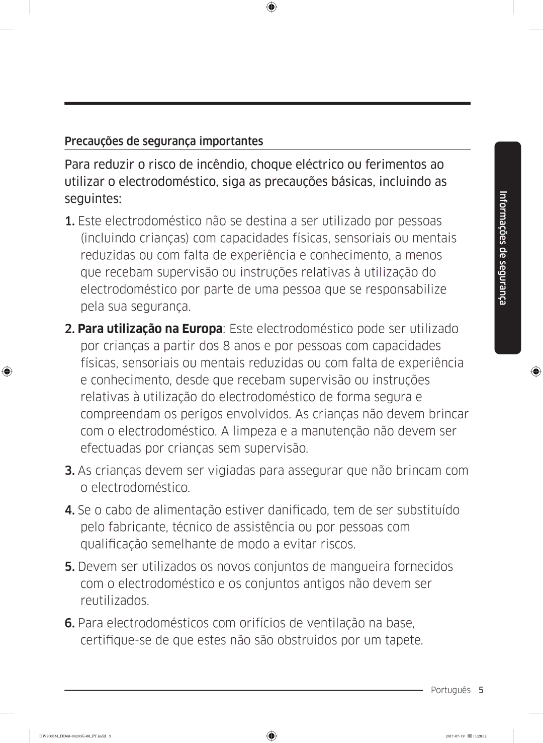 Samsung DW60M9550FW/EC, DW60M9550FS/EC manual Precauções de segurança importantes 