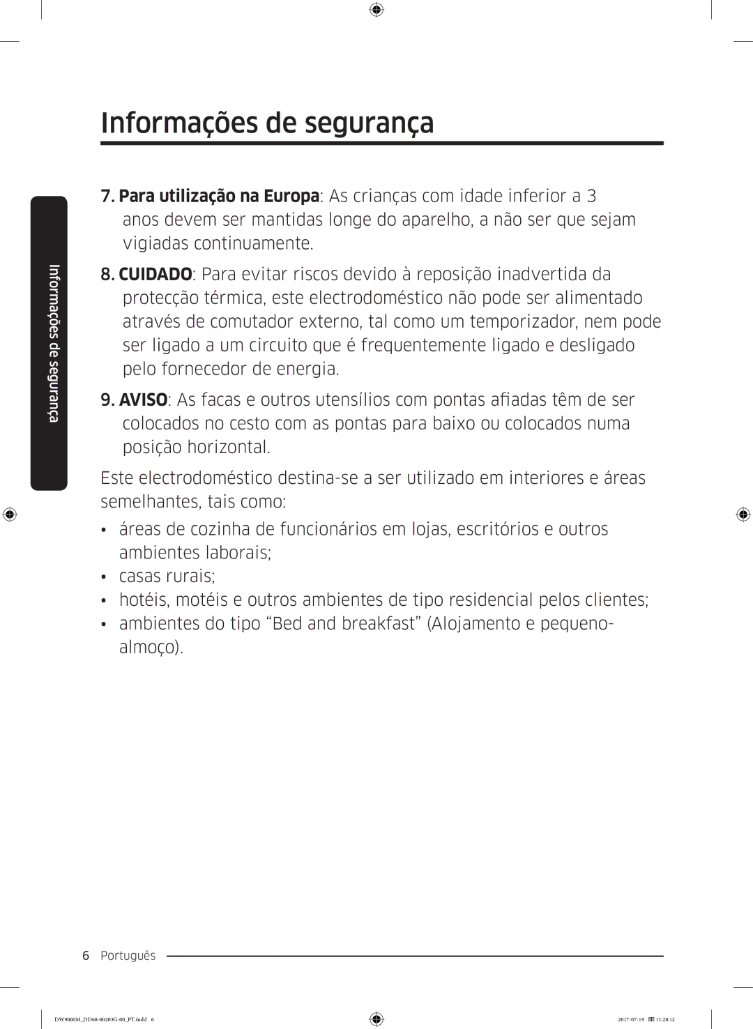 Samsung DW60M9550FS/EC, DW60M9550FW/EC manual Informações de segurança 