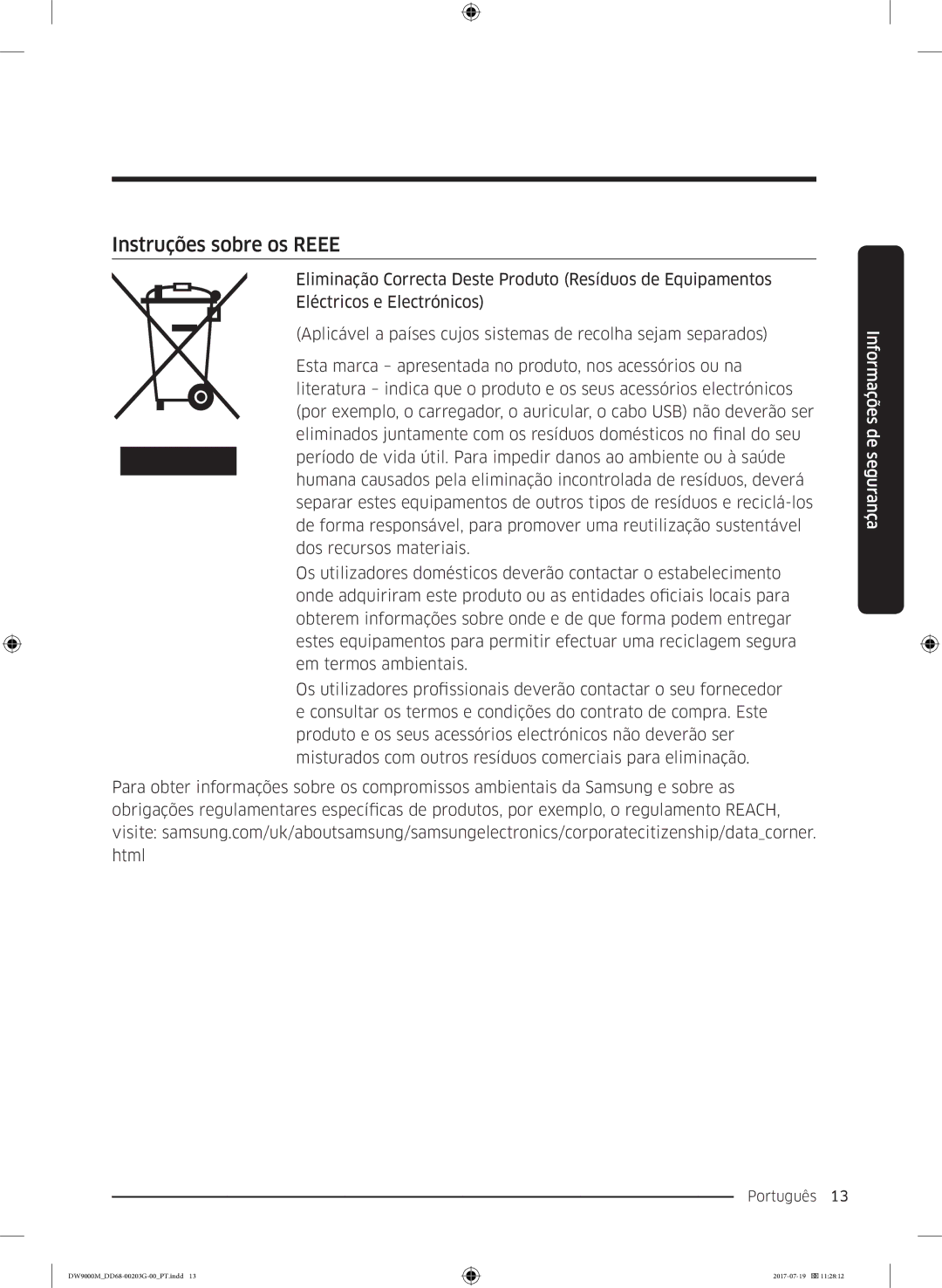 Samsung DW60M9550FW/EC, DW60M9550FS/EC manual Instruções sobre os Reee 