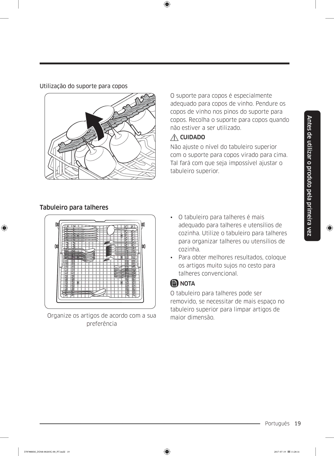 Samsung DW60M9550FW/EC, DW60M9550FS/EC manual Tabuleiro para talheres, Nota 