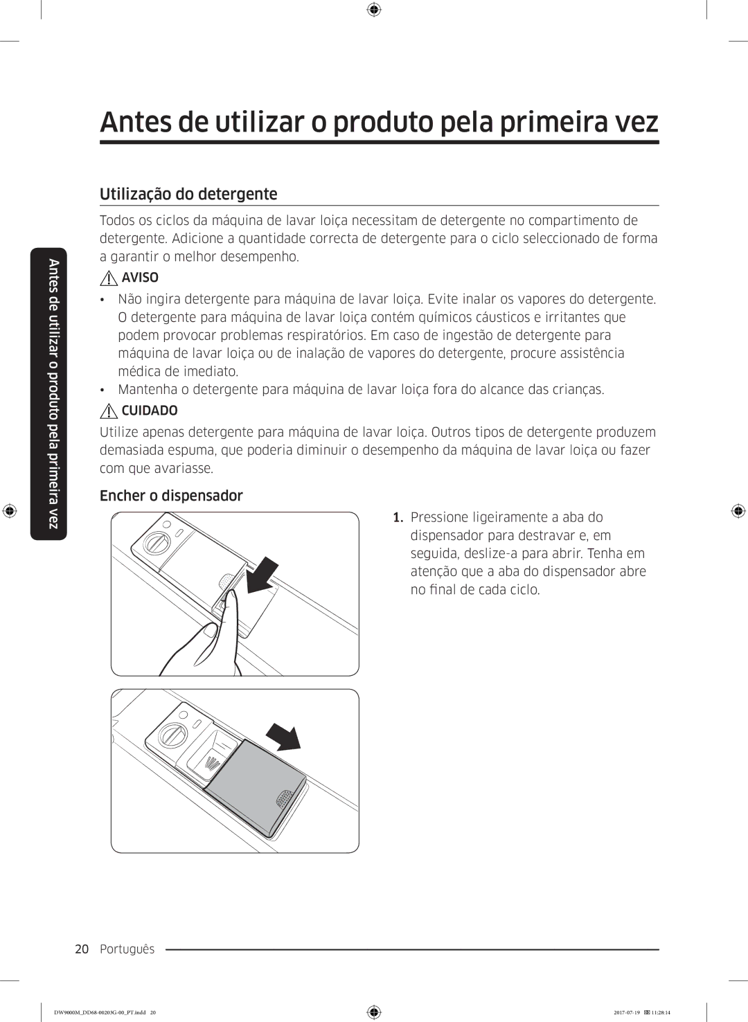 Samsung DW60M9550FS/EC, DW60M9550FW/EC manual Utilização do detergente, Encher o dispensador 