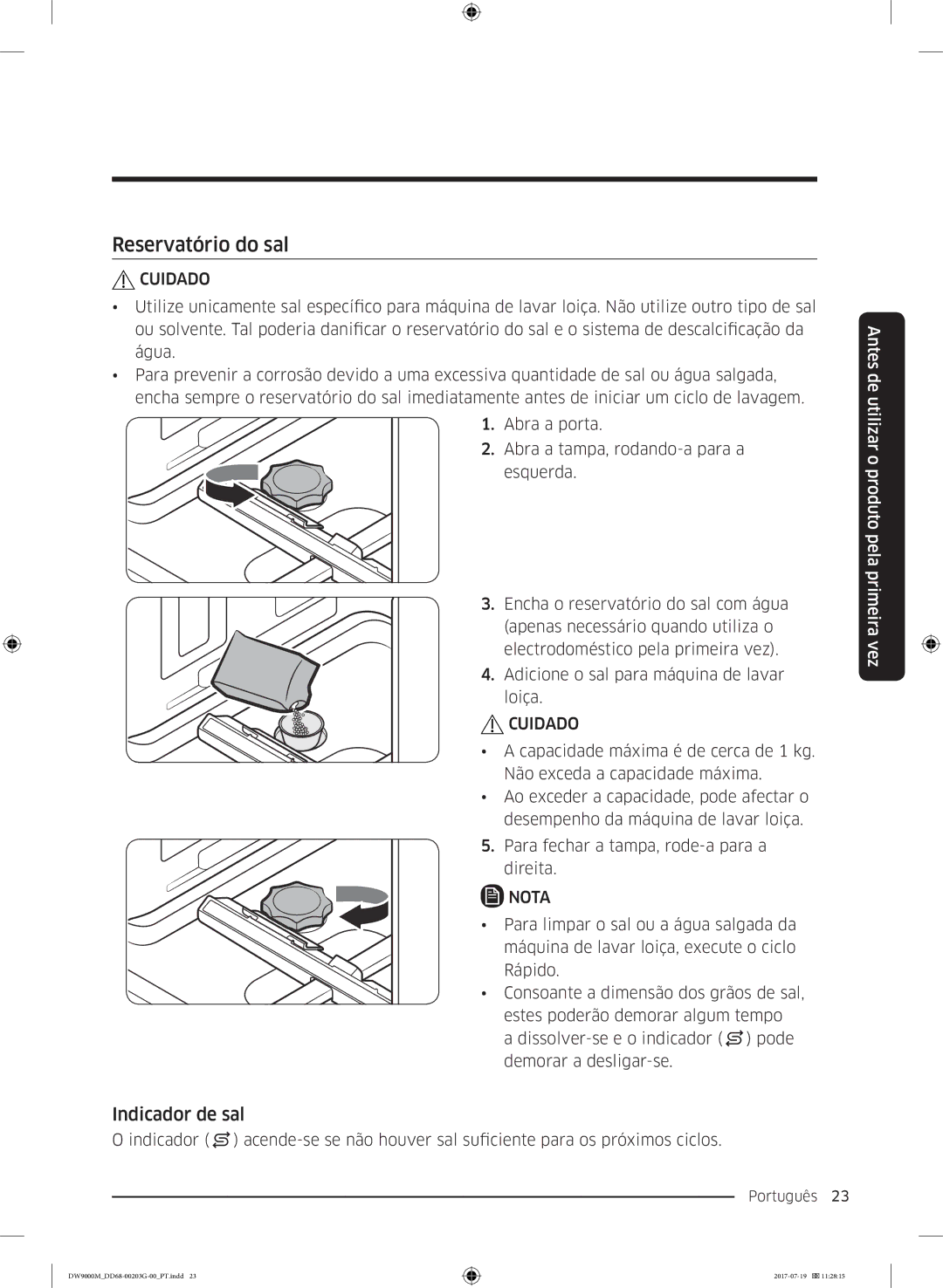 Samsung DW60M9550FW/EC, DW60M9550FS/EC manual Reservatório do sal, Indicador de sal 