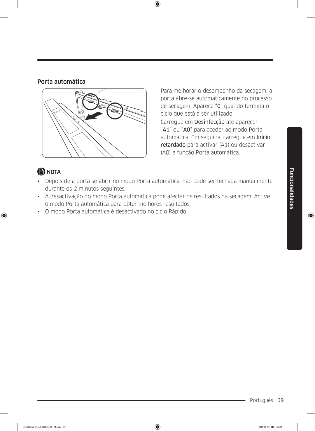 Samsung DW60M9550FW/EC, DW60M9550FS/EC manual Porta automática 