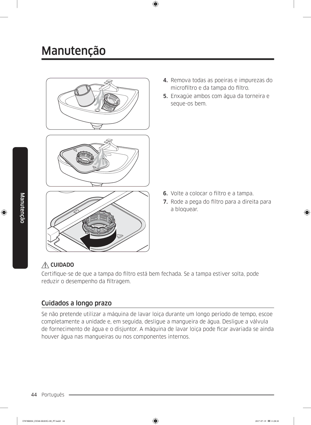 Samsung DW60M9550FS/EC, DW60M9550FW/EC manual Cuidados a longo prazo 