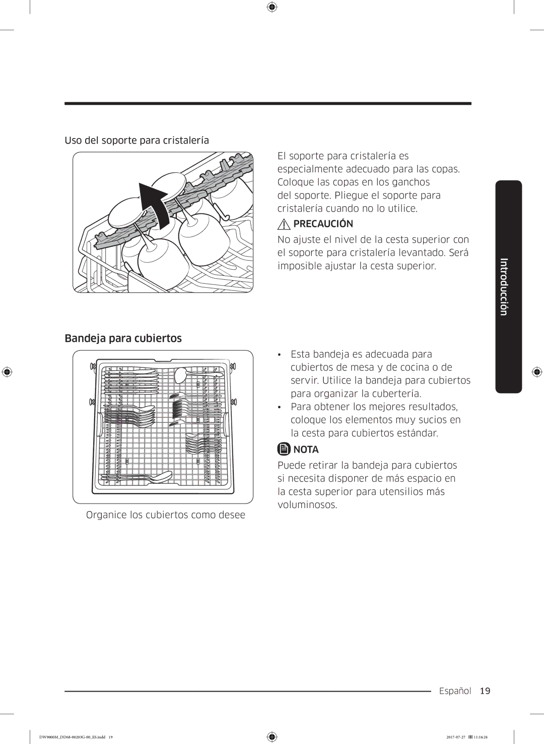 Samsung DW60M9550FW/EC, DW60M9550FS/EC manual Bandeja para cubiertos, Nota 