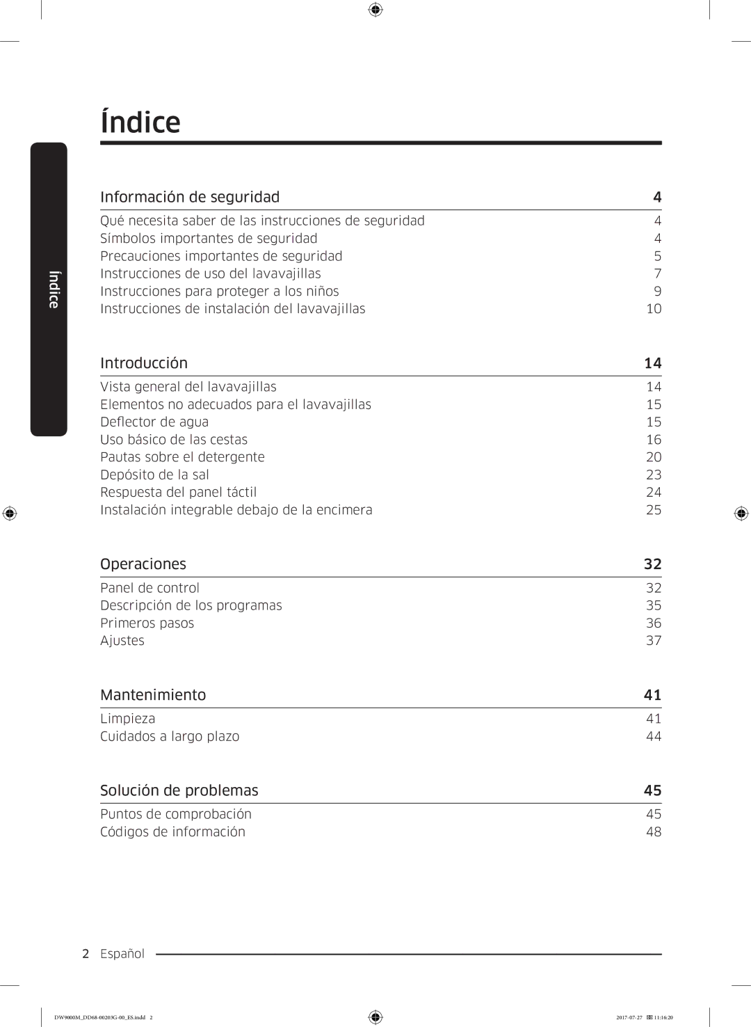 Samsung DW60M9550FS/EC, DW60M9550FW/EC manual Índice 