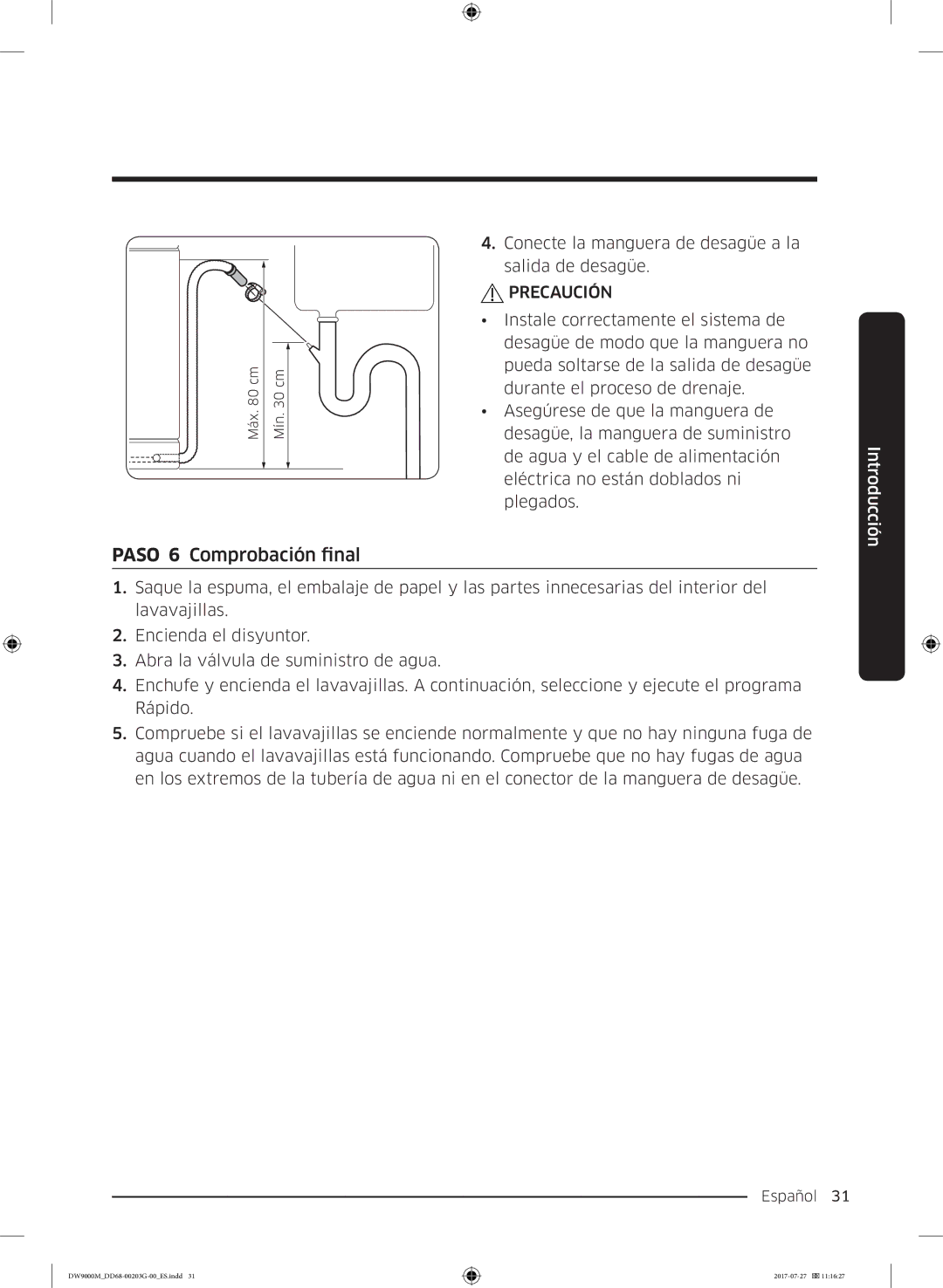 Samsung DW60M9550FW/EC, DW60M9550FS/EC manual Paso 6 Comprobación final 