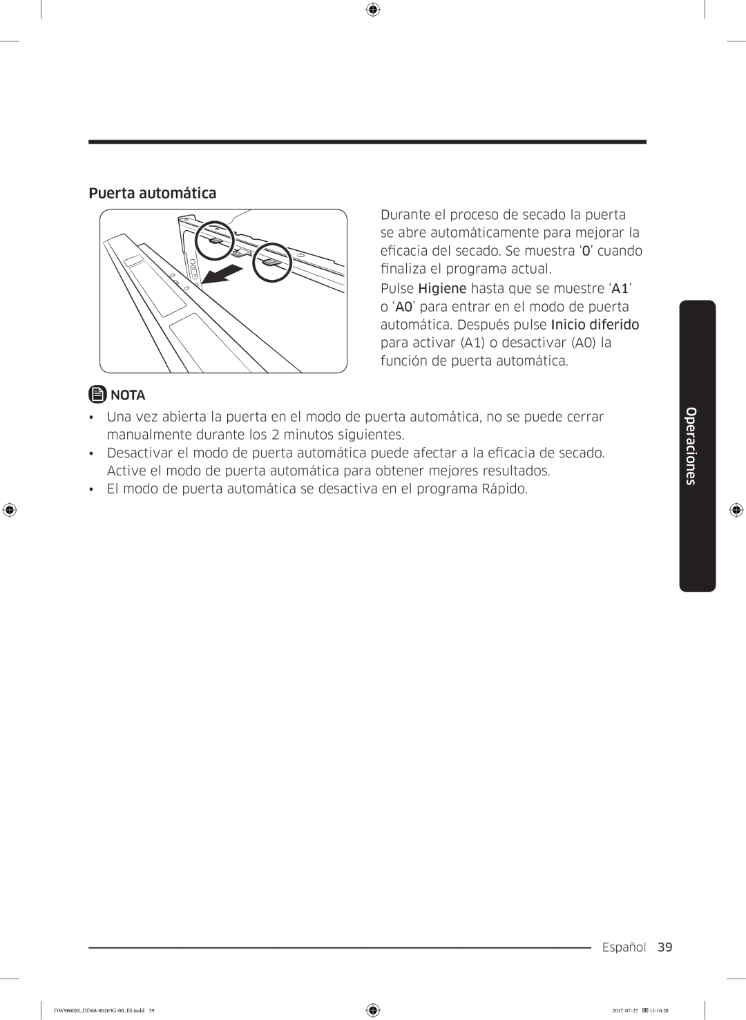 Samsung DW60M9550FW/EC, DW60M9550FS/EC manual Puerta automática 