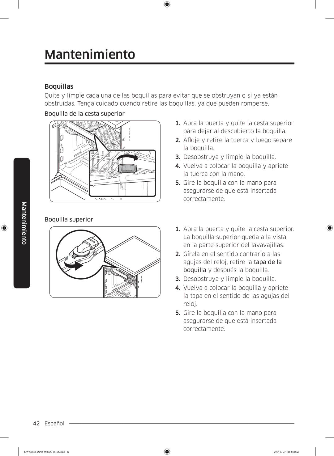 Samsung DW60M9550FS/EC, DW60M9550FW/EC manual Boquillas 