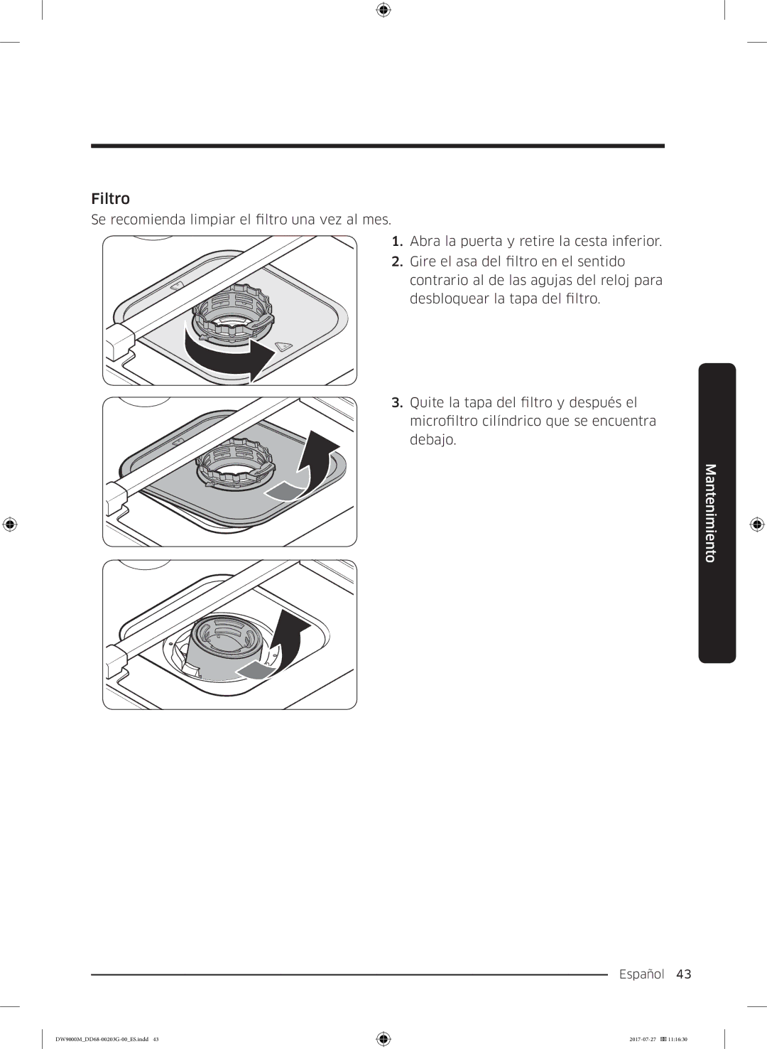 Samsung DW60M9550FW/EC, DW60M9550FS/EC manual Filtro 