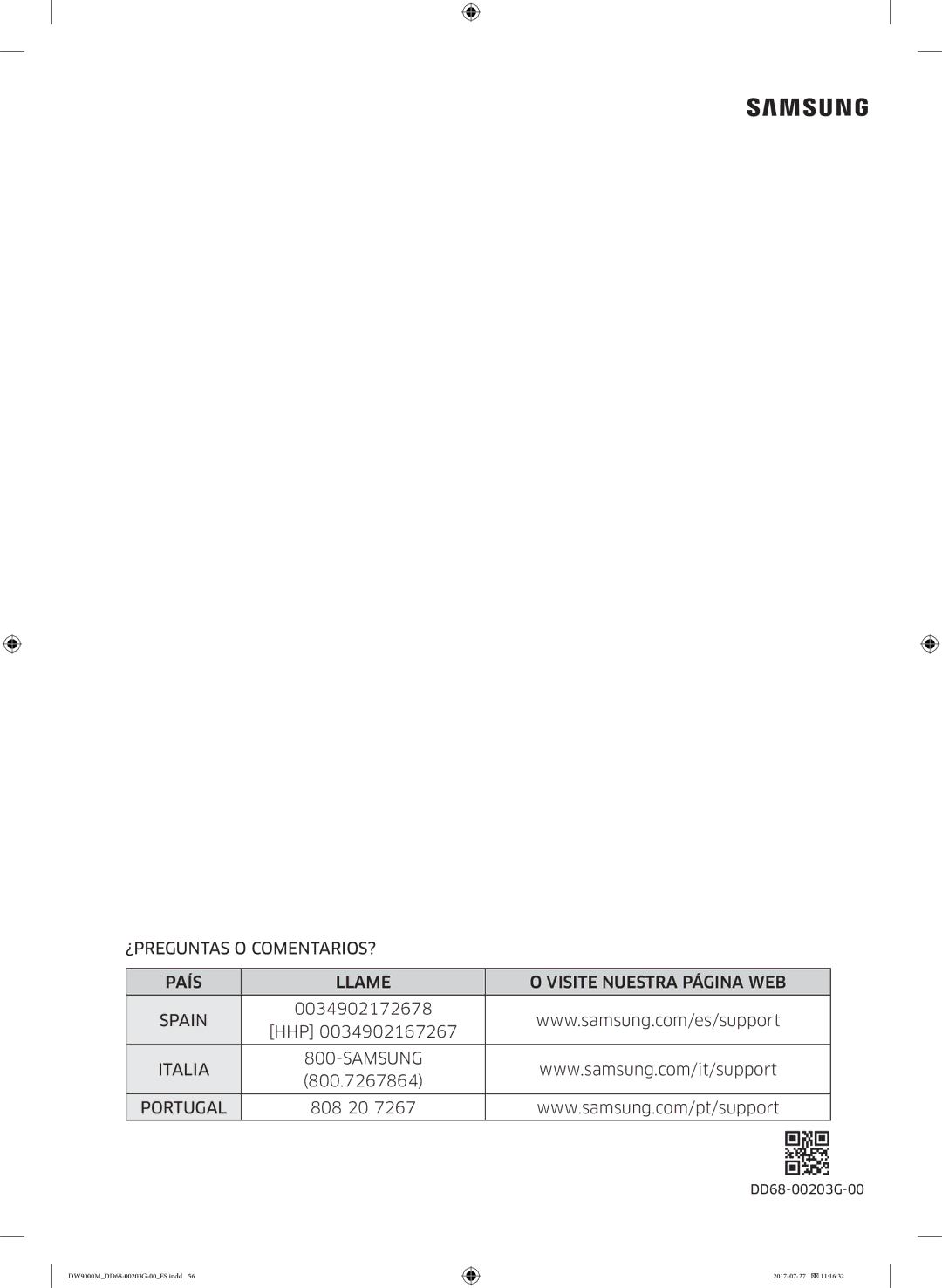 Samsung DW60M9550FS/EC, DW60M9550FW/EC manual Italia Samsung, Portugal 