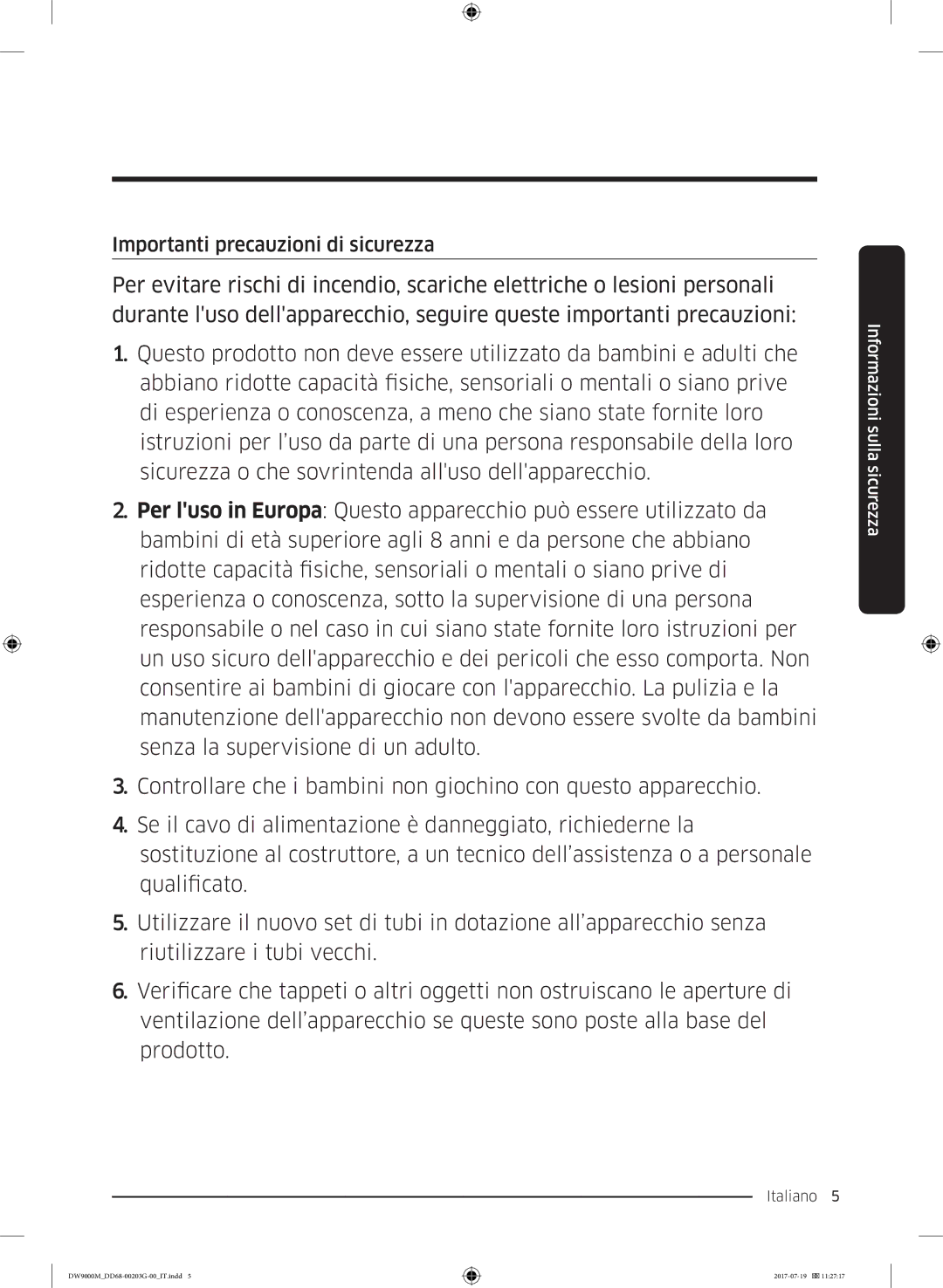 Samsung DW60M9550FW/EC, DW60M9550FS/EC manual Importanti precauzioni di sicurezza 