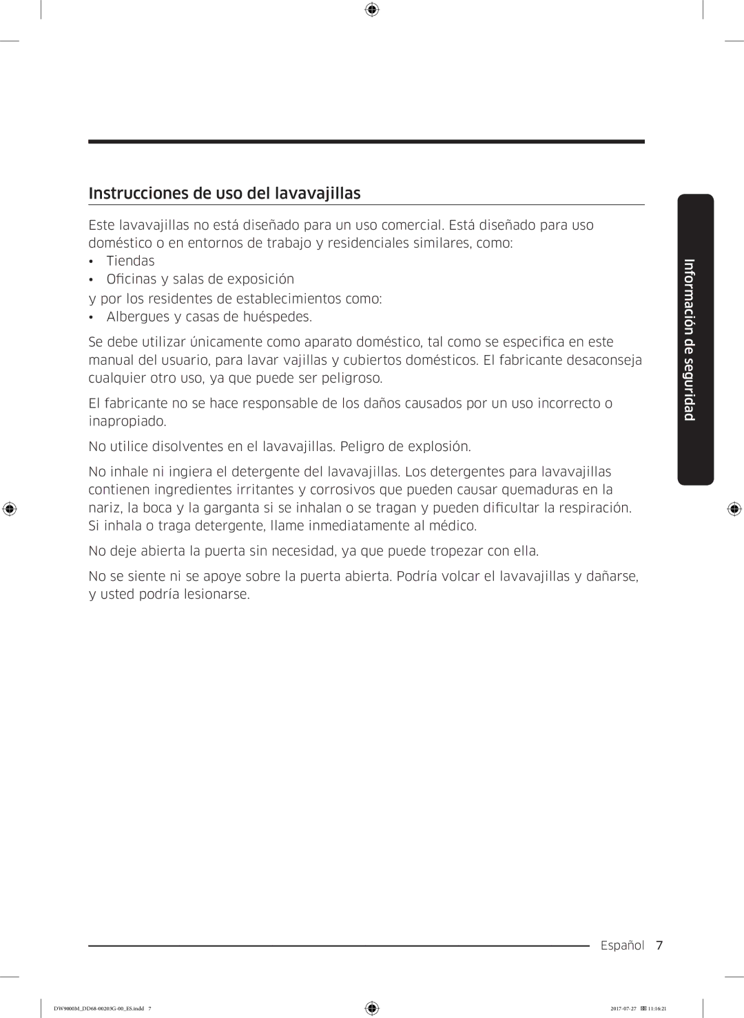 Samsung DW60M9550FW/EC, DW60M9550FS/EC manual Instrucciones de uso del lavavajillas 