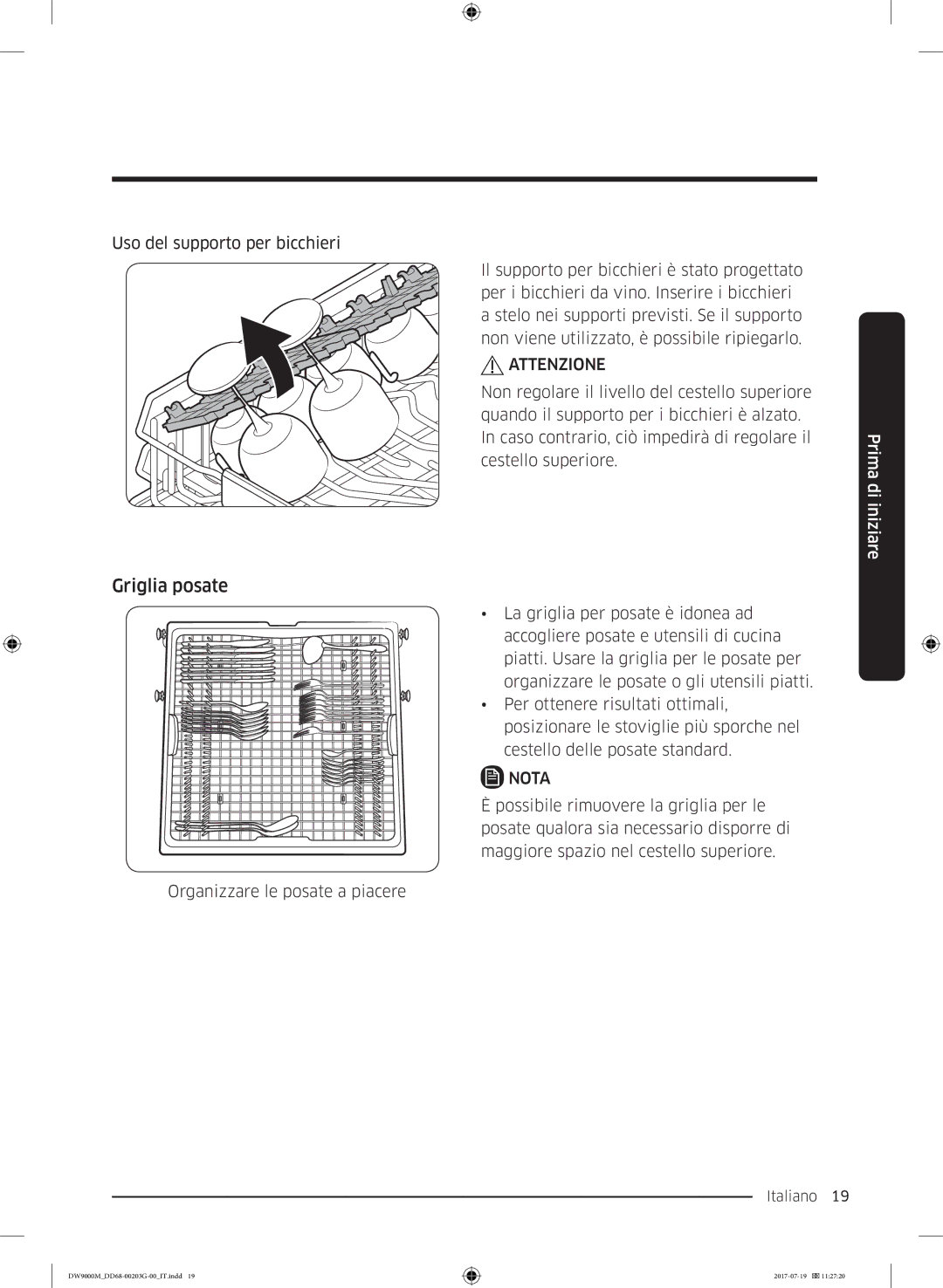 Samsung DW60M9550FW/EC, DW60M9550FS/EC manual Griglia posate, Nota 