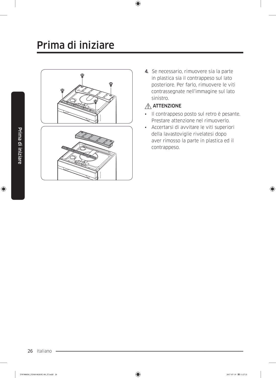 Samsung DW60M9550FS/EC, DW60M9550FW/EC manual Attenzione 