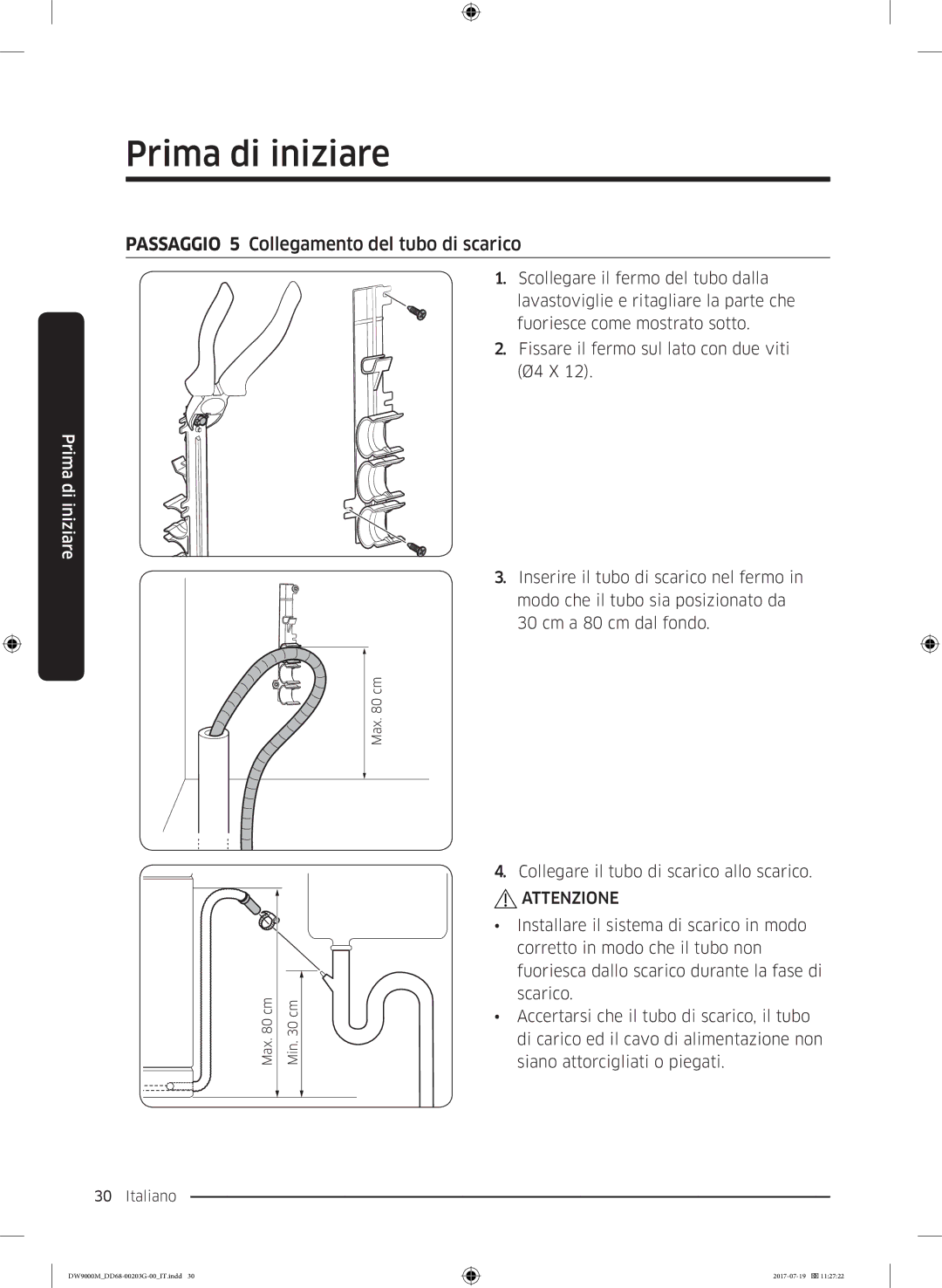 Samsung DW60M9550FS/EC, DW60M9550FW/EC manual Passaggio 5 Collegamento del tubo di scarico 