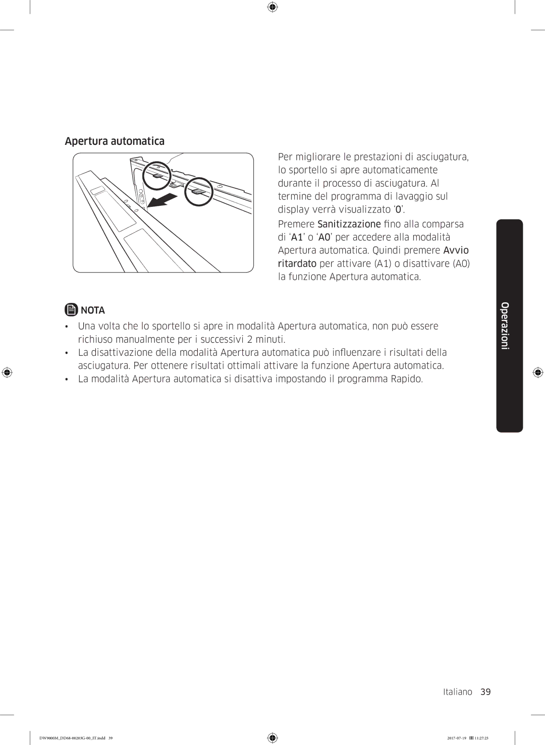 Samsung DW60M9550FW/EC, DW60M9550FS/EC manual Apertura automatica 