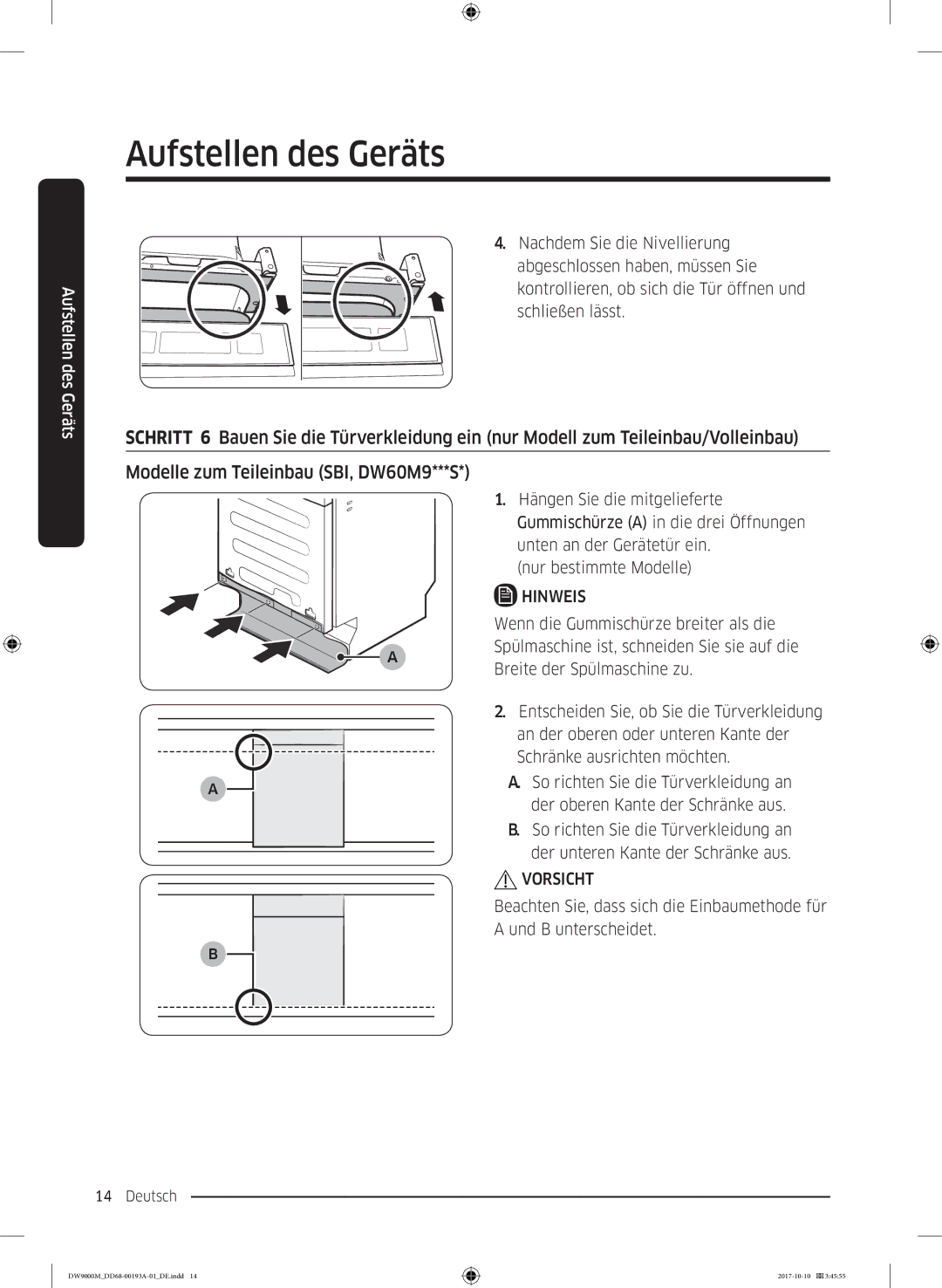 Samsung DW60M9550SS/EG, DW60M9970SS/EG, DW60M9550US/EG manual Hinweis 