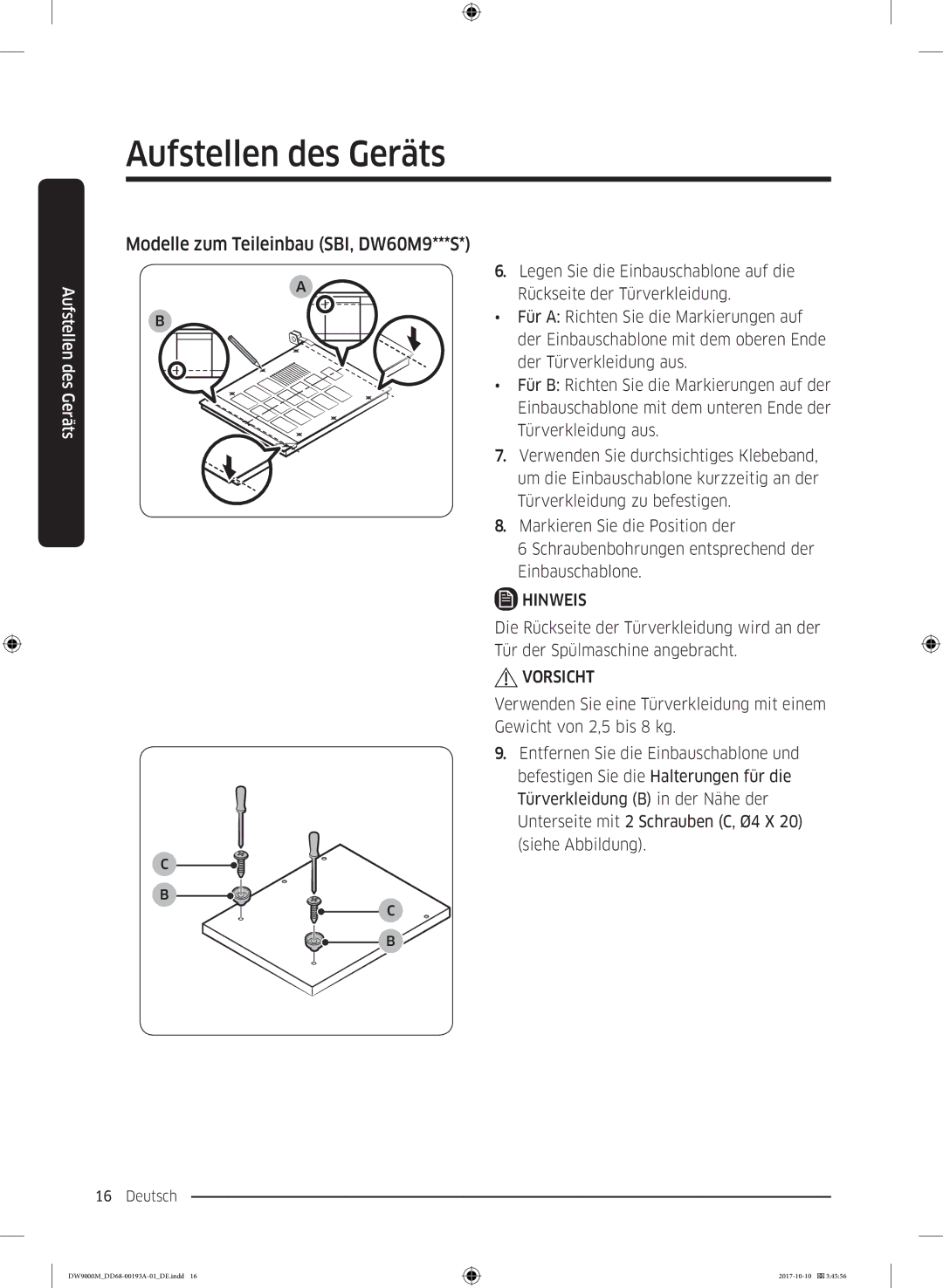 Samsung DW60M9550US/EG, DW60M9970SS/EG, DW60M9550SS/EG manual AufstellendesGeräts 