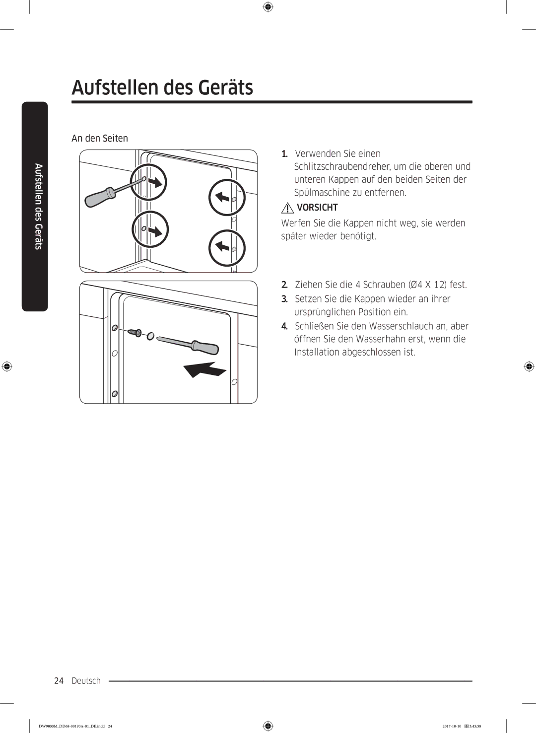 Samsung DW60M9970SS/EG, DW60M9550US/EG, DW60M9550SS/EG manual An den Seiten 