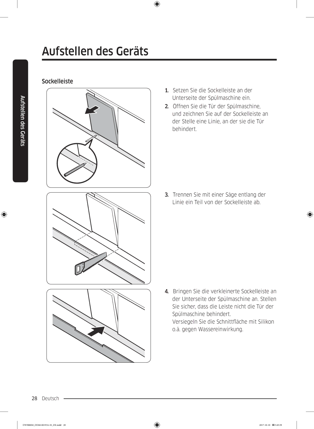 Samsung DW60M9550US/EG, DW60M9970SS/EG, DW60M9550SS/EG manual Sockelleiste 