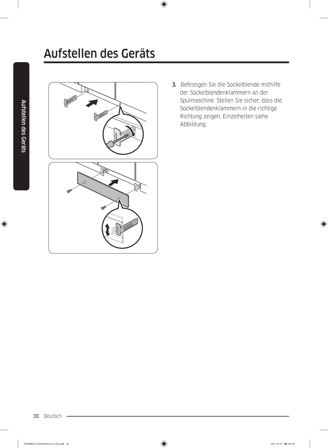 Samsung DW60M9970SS/EG, DW60M9550US/EG, DW60M9550SS/EG manual Aufstellen des Geräts 