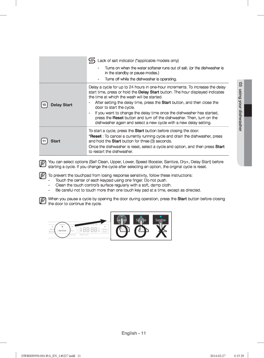 Samsung DW80H9930US user manual Delay Start, English 