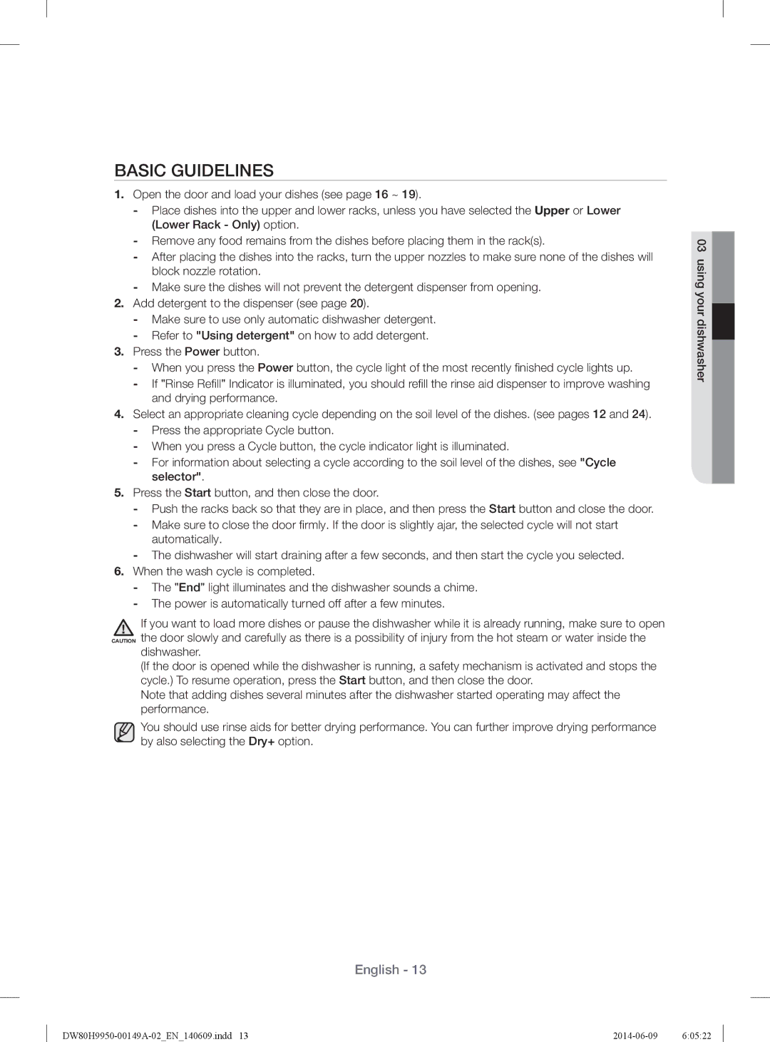 Samsung DW80H9970US user manual Basic Guidelines 