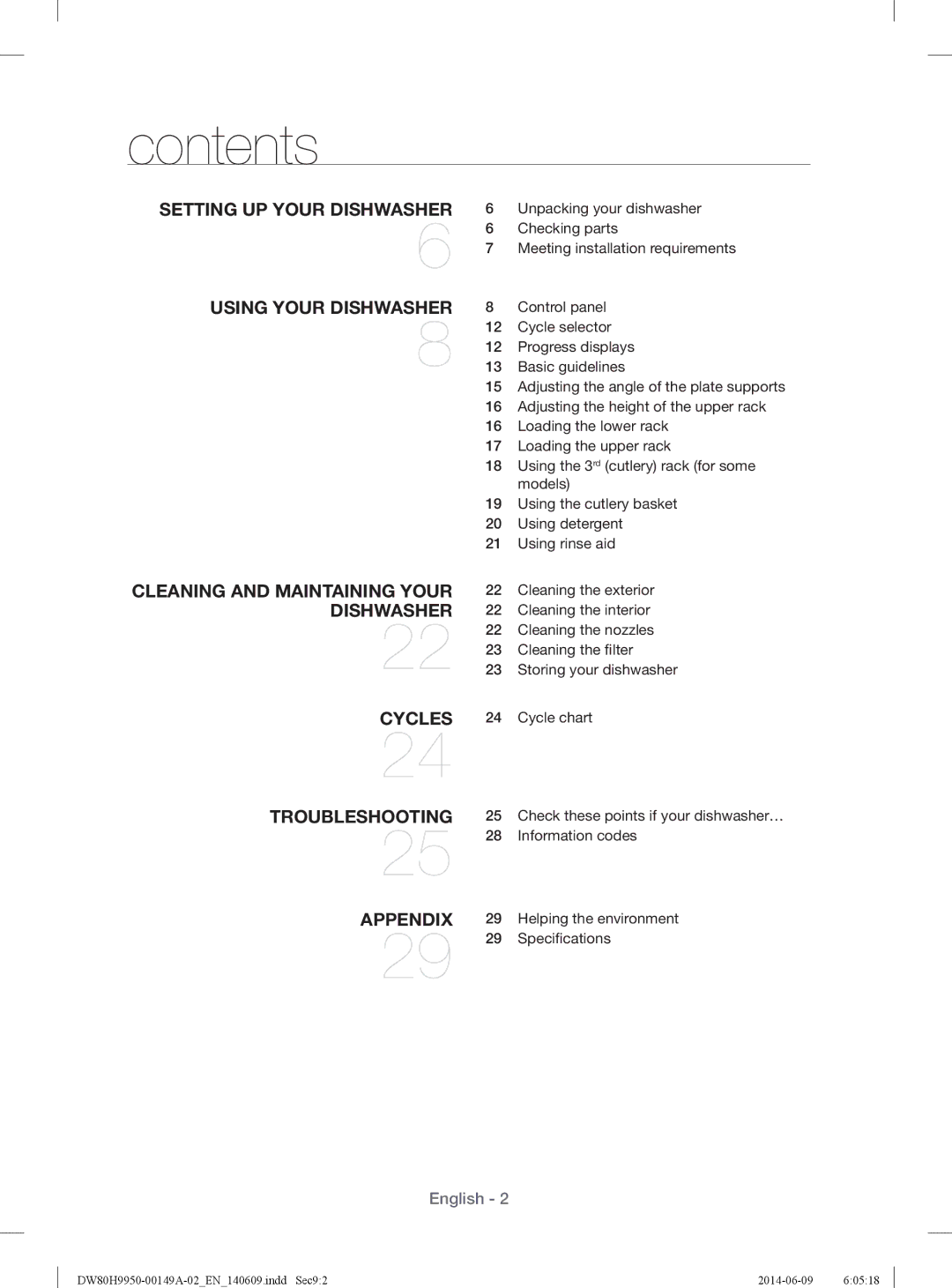 Samsung DW80H9970US user manual Contents 