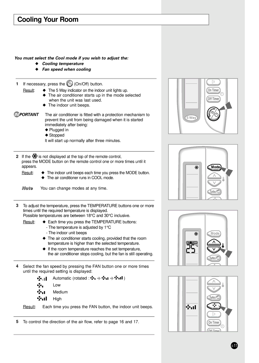 Samsung E R DB68-01448A(5) manual Cooling Your Room, Fan speed when cooling 