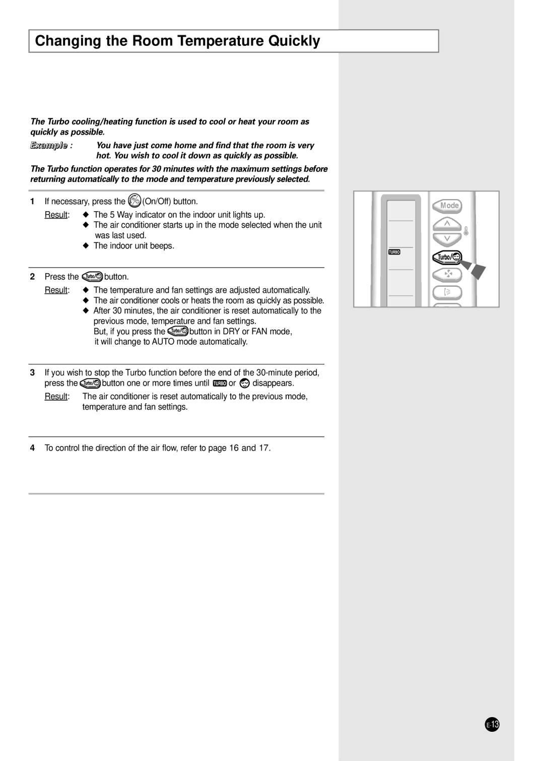 Samsung E R DB68-01448A(5) manual Changing the Room Temperature Quickly 