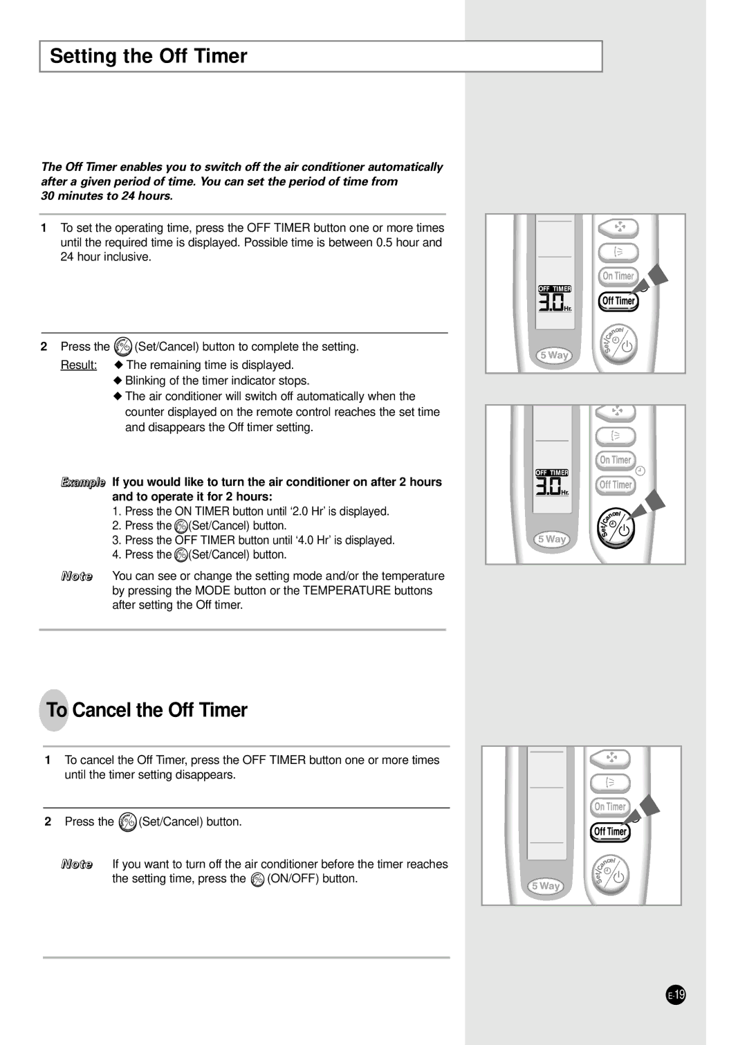 Samsung E R DB68-01448A(5) manual Setting the Off Timer, To Cancel the Off Timer 