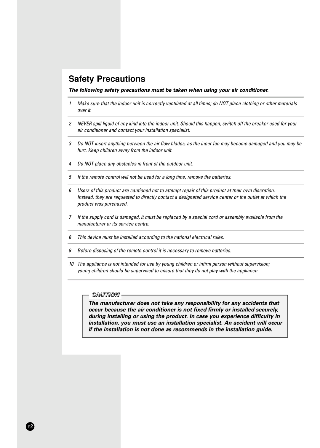 Samsung E R DB68-01448A(5) manual Safety Precautions 