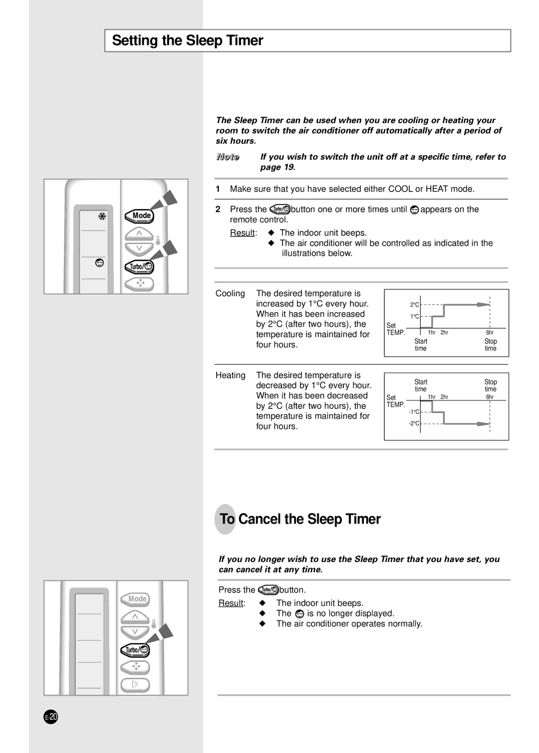 Samsung E R DB68-01448A(5) manual Setting the Sleep Timer, To Cancel the Sleep Timer 