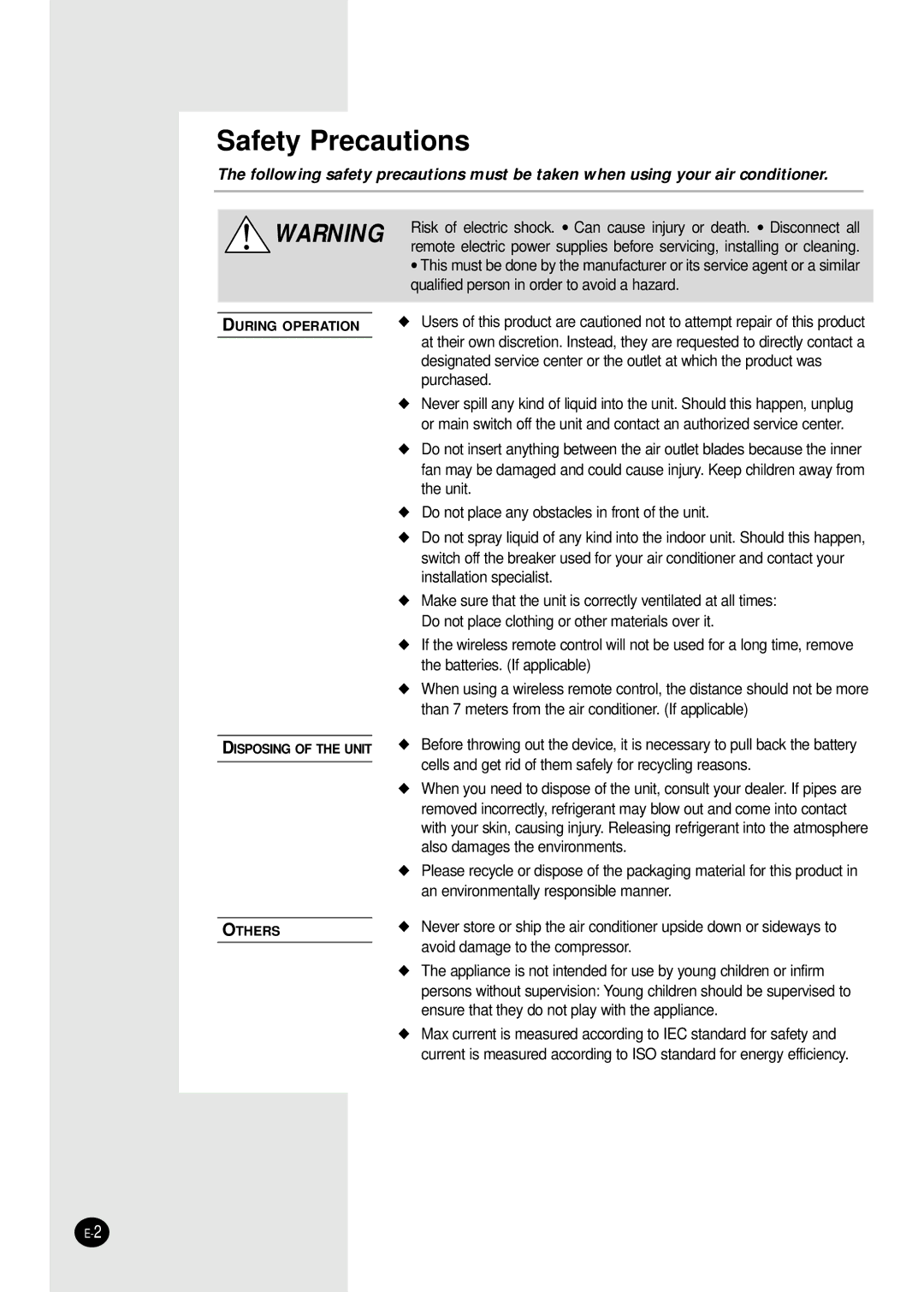 Samsung E S F DB98-05586A manuel dutilisation Safety Precautions 