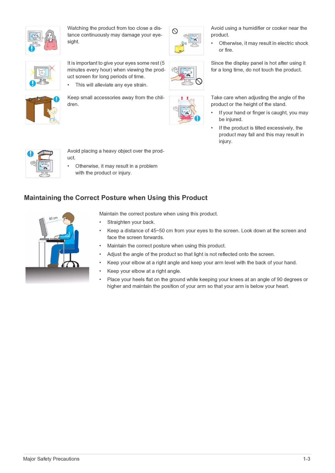 Samsung E1720NR user manual Maintaining the Correct Posture when Using this Product 