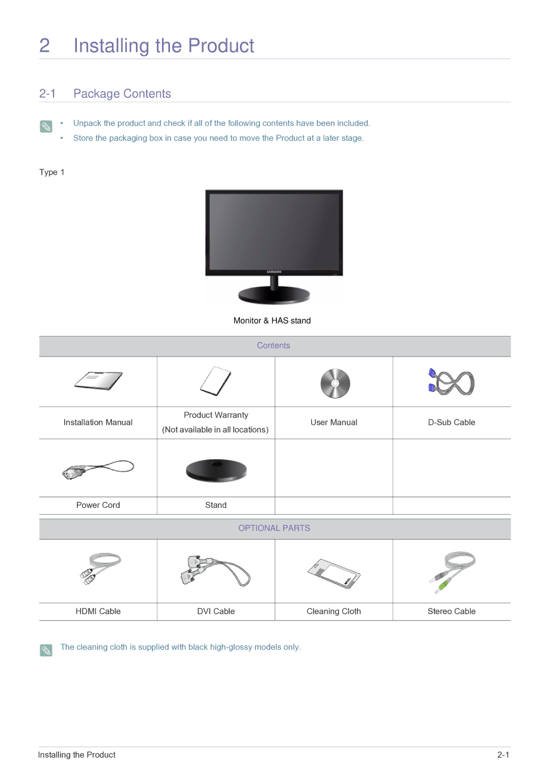 Samsung E1720NR user manual Installing the Product, Package Contents 