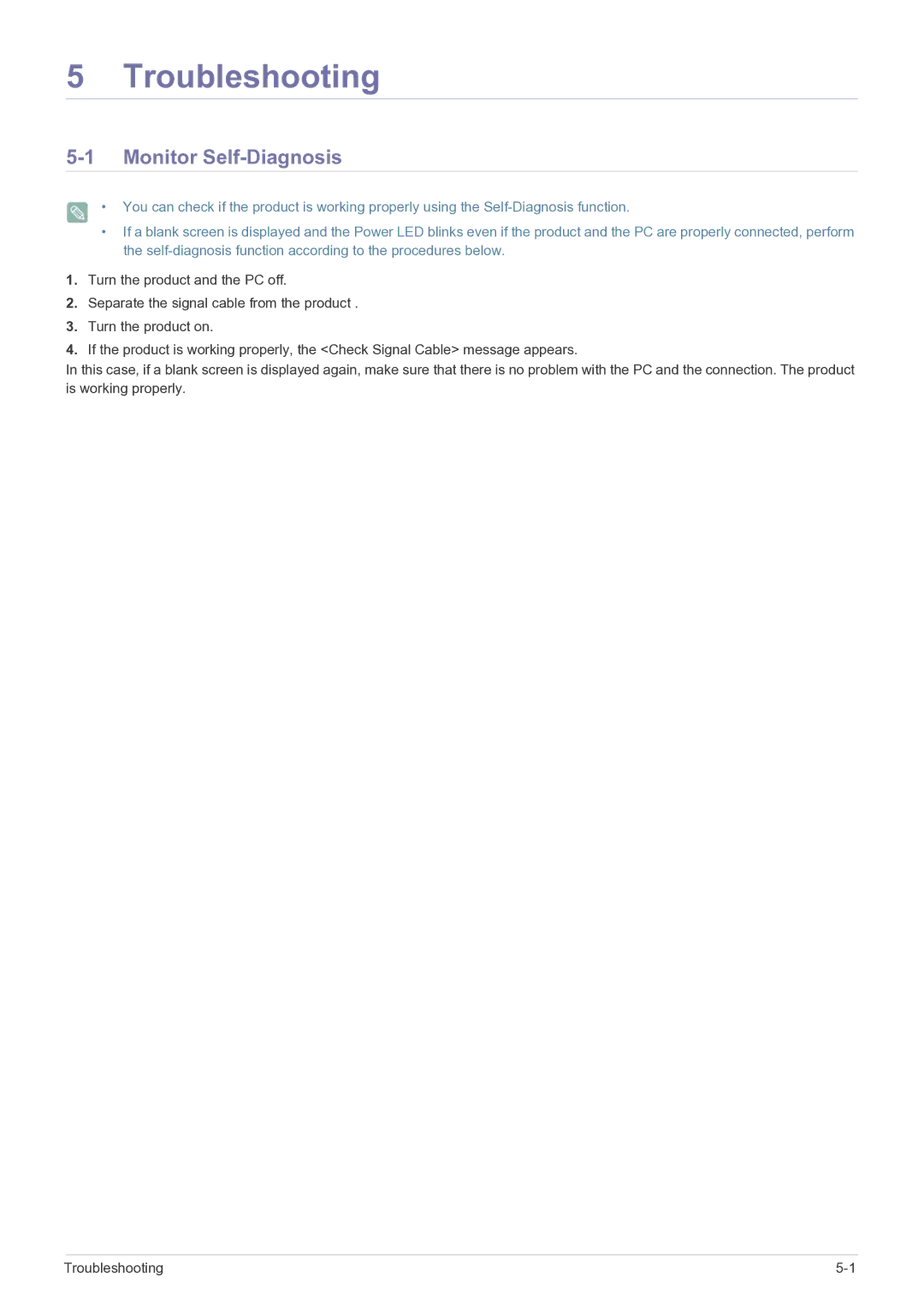 Samsung E1720NR user manual Troubleshooting, Monitor Self-Diagnosis 