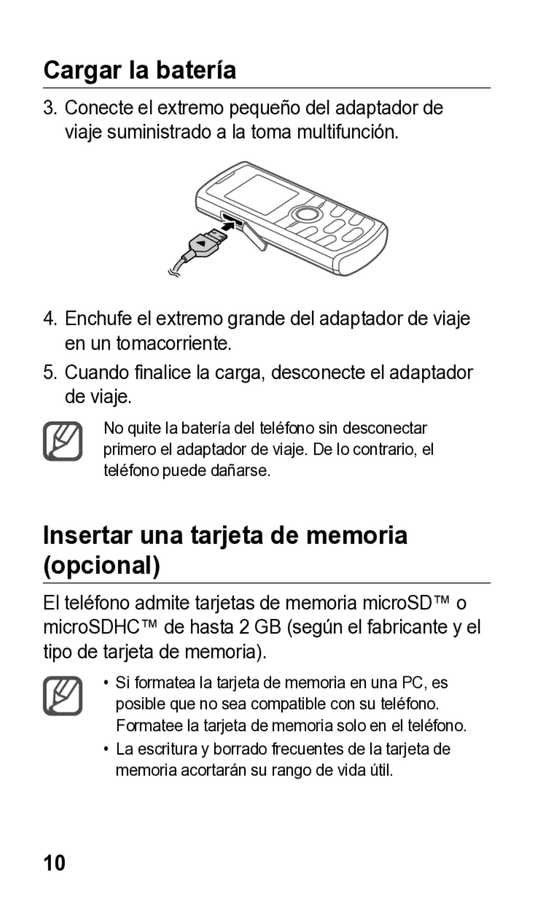 Samsung E2121L manual Cargar la batería, Insertar una tarjeta de memoria opcional 