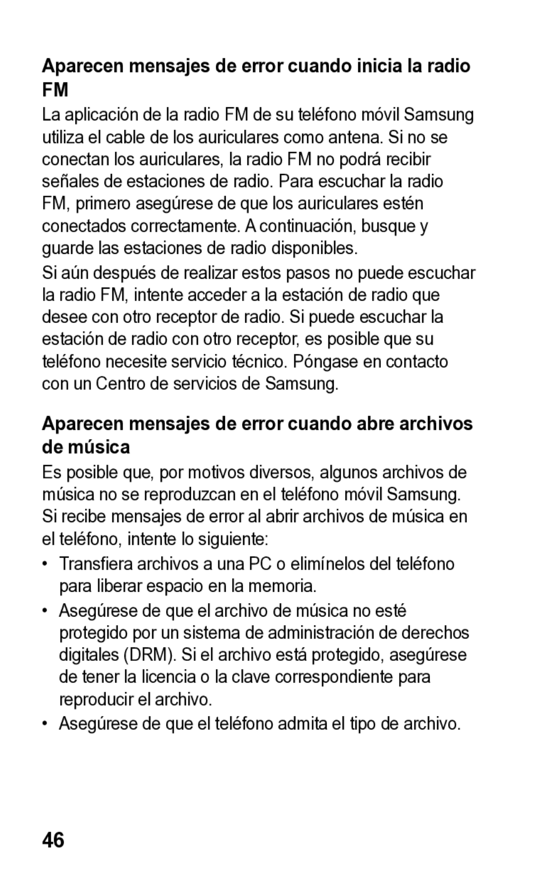 Samsung E2121L manual Aparecen mensajes de error cuando abre archivos de música 