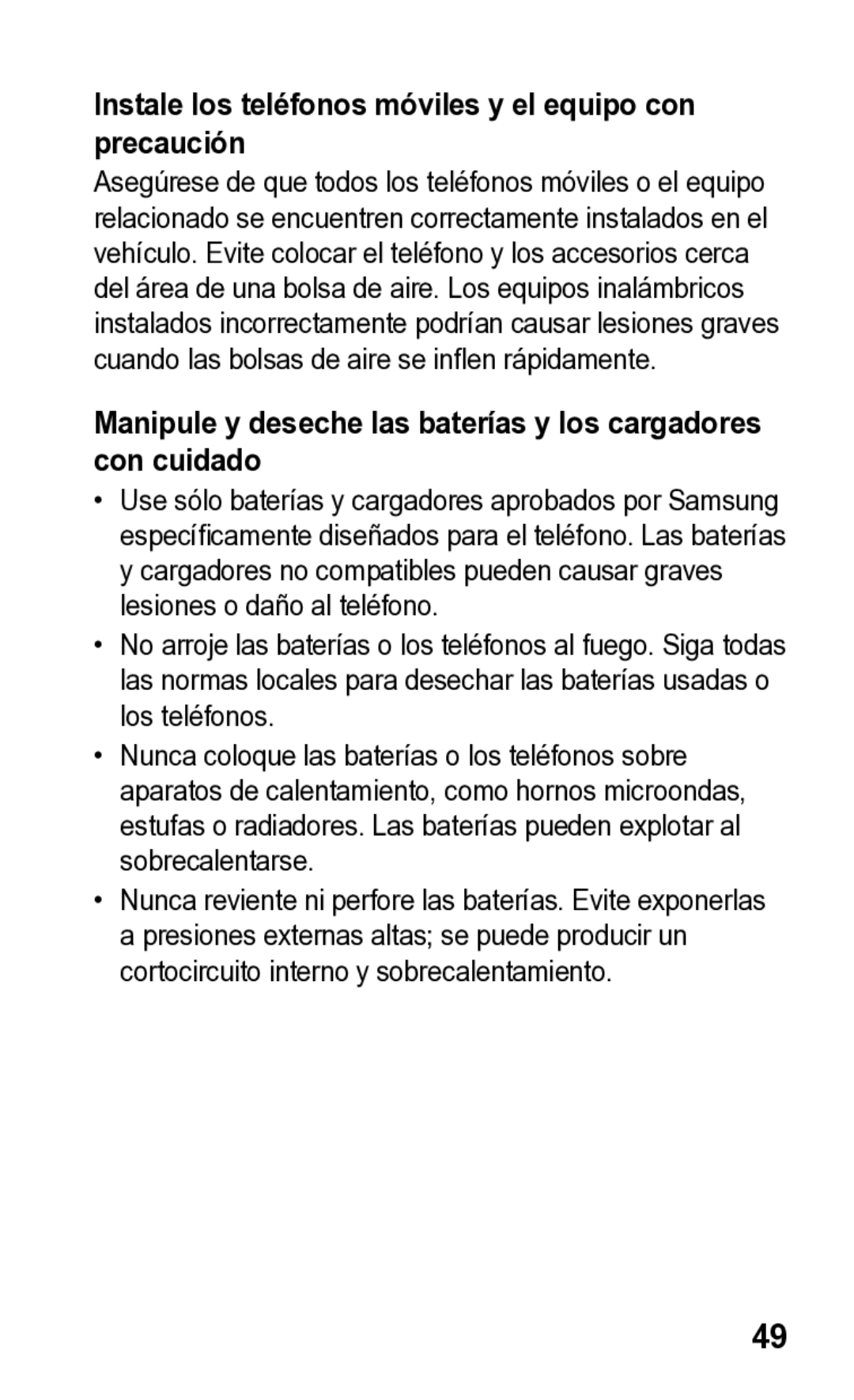 Samsung E2121L manual Instale los teléfonos móviles y el equipo con precaución 