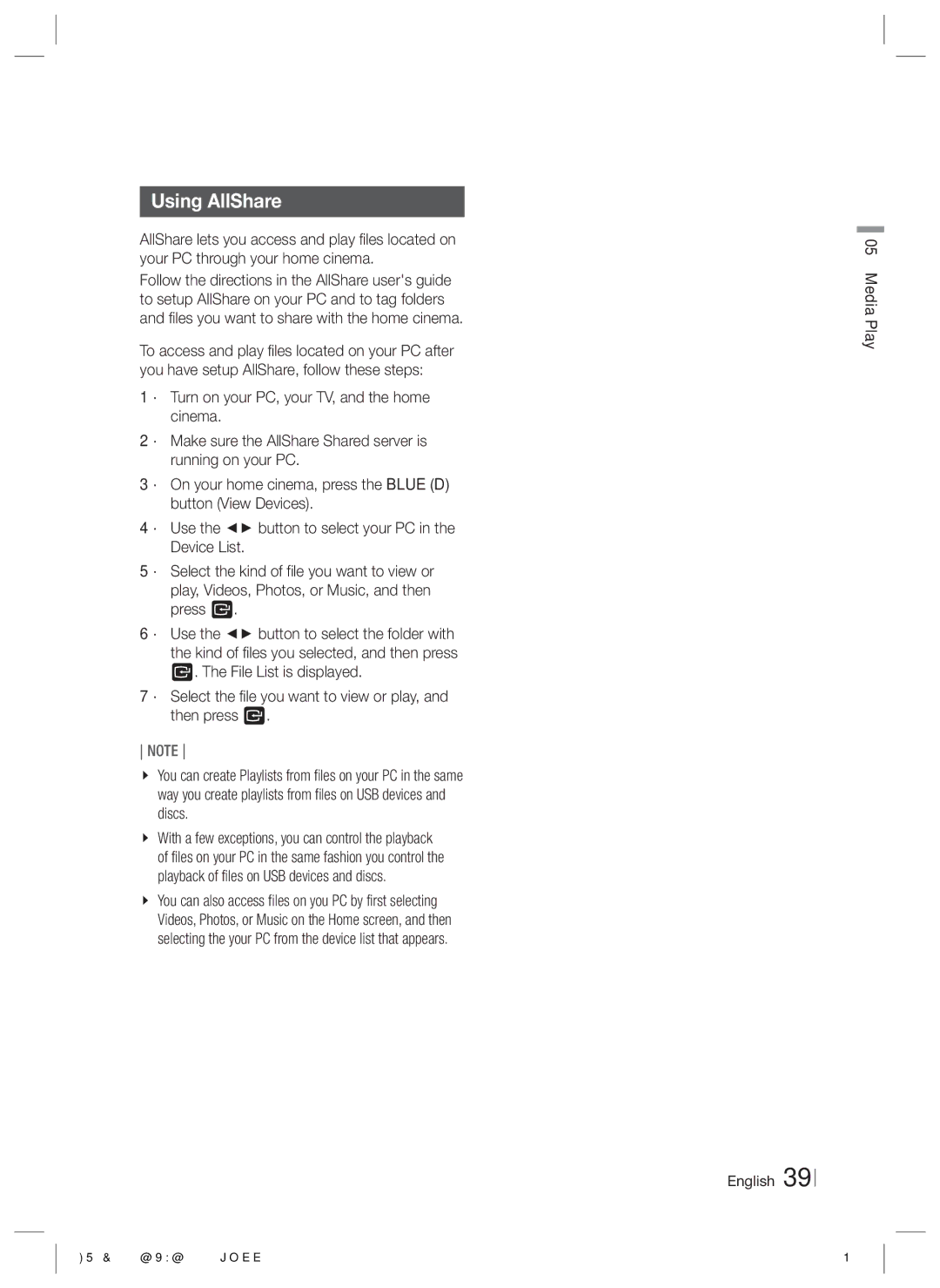 Samsung E3500, HT-E3550, HT-E3530 user manual Using AllShare 