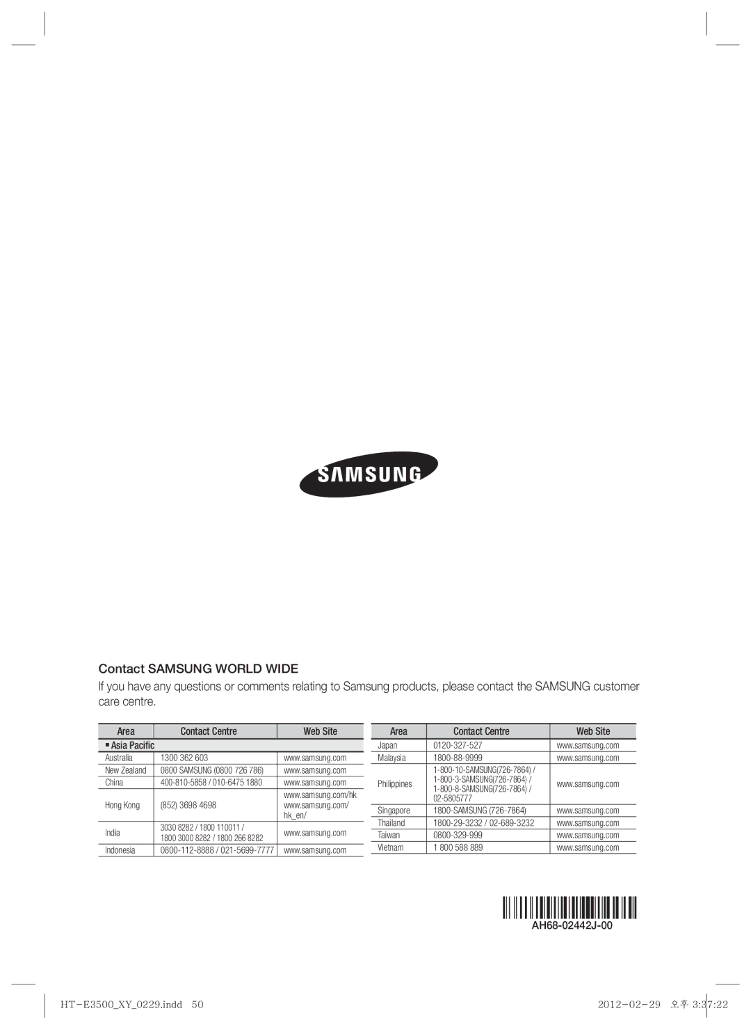 Samsung HT-E3530, E3500, HT-E3550 user manual AH68-02442J-00 