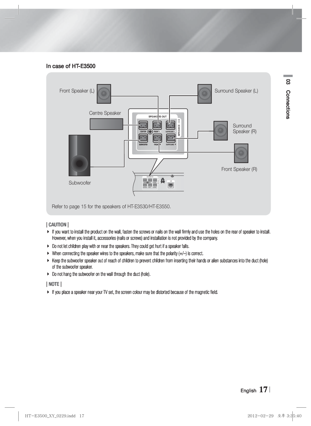 Samsung HT-E3530, HT-E3550 user manual In case of HT-E3500, Subwoofer 