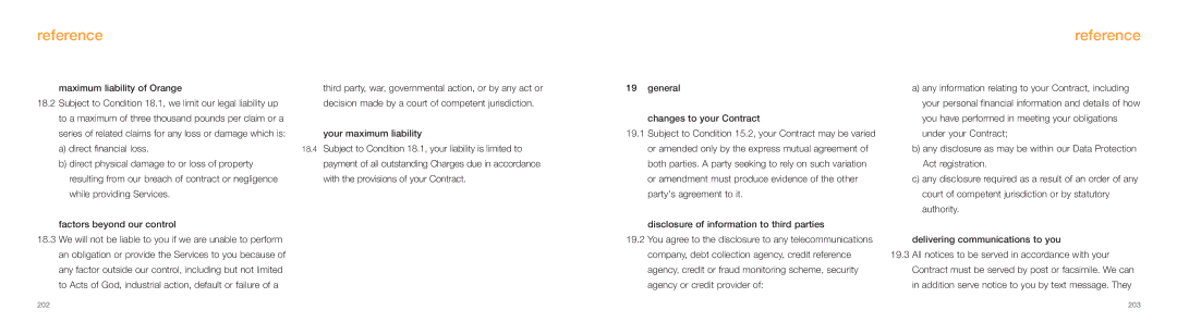 Samsung E800 manual Maximum liability of Orange 