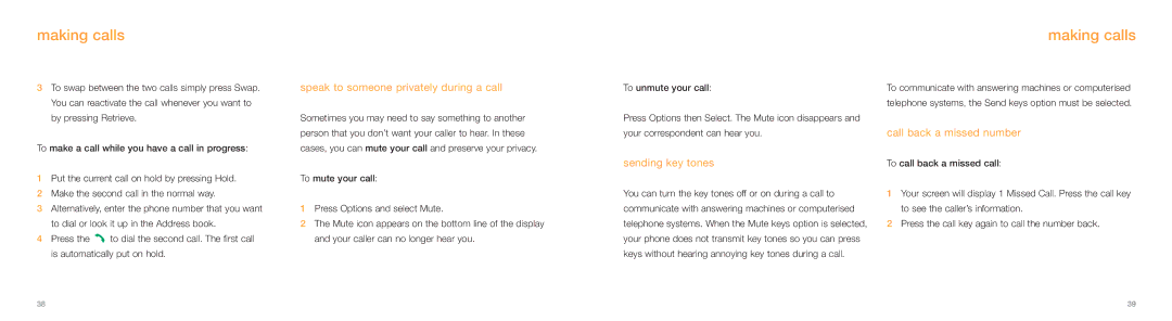 Samsung E800 manual Speak to someone privately during a call, Sending key tones, Call back a missed number 