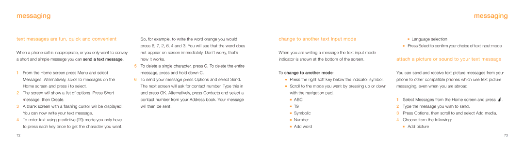 Samsung E800 manual Messaging, Text messages are fun, quick and convenient, Change to another text input mode 